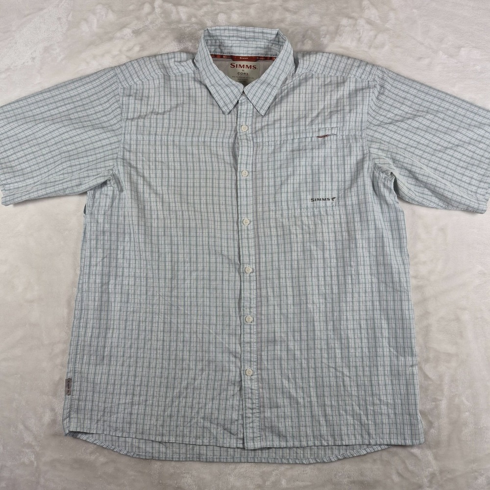 Simms COR3 Fishing Shirt Men's 2XL Blue Short Sleeve Vented Utility Gorpcore